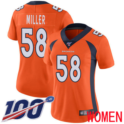 Women Denver Broncos 58 Von Miller Orange Team Color Vapor Untouchable Limited Player 100th Season Football NFL Jersey